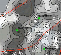 Geological contour model of bed thickness and fault placements.