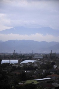 View of Bandung and 2,400 m volcanic mountains which surround the city.