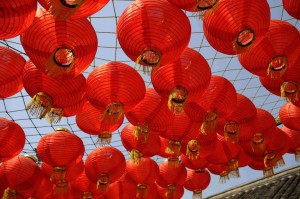 Chinese lanterns on a sunny morning, near Xuzhou.