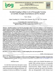 Paper in the Indonesian Journal on Geoscience on stratified sampling of coal