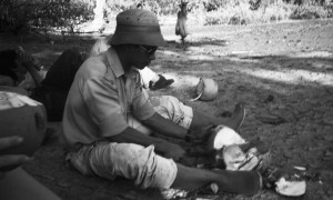 Sonny Pangestu opening coconuts while we wait on the south side of Tanjung Dewa for the tide to come in.