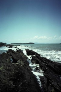 Dipping strata of the Tanjung Formation (Eocene); looking north from Tanjung Dewa, Kalimantan Selatan towards the mouth of Kelumpang Bay (Approximate position photo was taken from is -3.114021º/116.269175º)