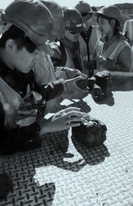 Students examine coal at Jeebropilly mine, Queensland